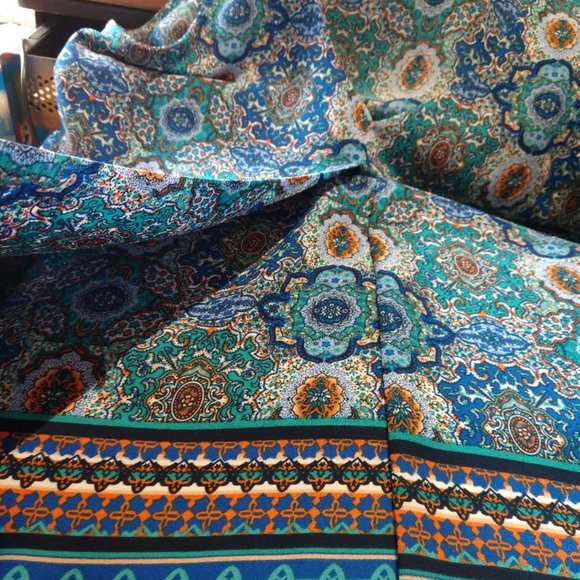 DR2 Boho Sleeveless Turquoise/Blue/Orange Medallion Print Inverted Pleat Size S - Picture 5 of 5